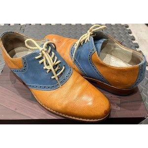 COLE HAAN Dress Shoes Air Soles Mens Size 8 Derby Brogue Blue Brown Suede Tan